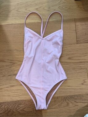 NU SWIM One Piece Swimsuit Pale Pink Cross Back NWOT Size XS Minimalist